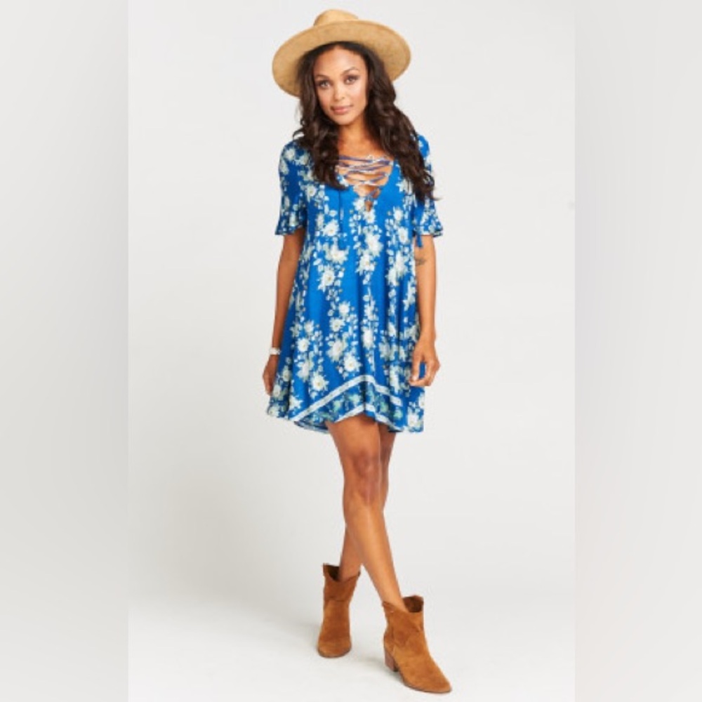 Show Me Your Mumu Size Small Blue Rancho Vista Tunic Dress Brunch of Blooms